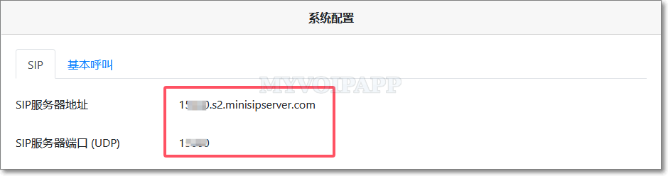 虚拟 SIP 服务器地址信息